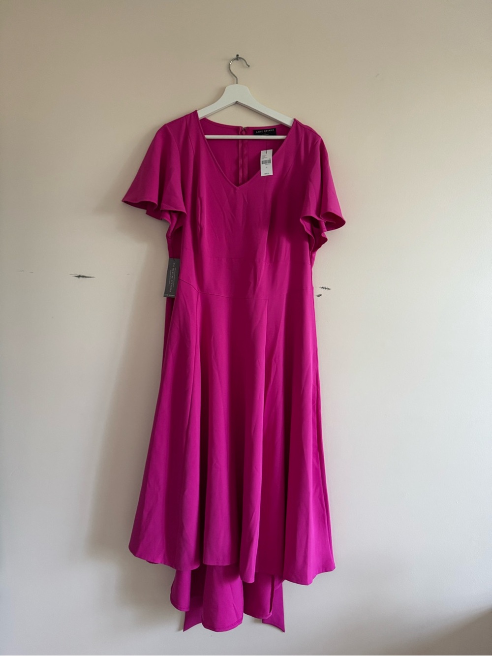 Lane Bryant Fuchsia High-Low V-Neck Flutter Sleeve Dress